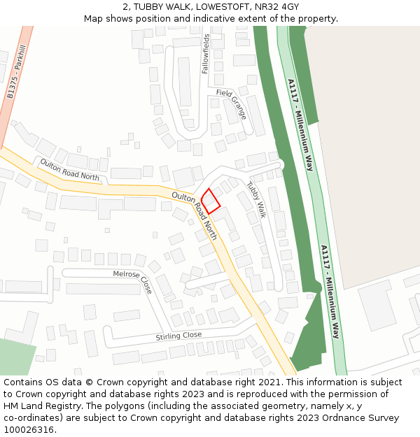 2, TUBBY WALK, LOWESTOFT, NR32 4GY: Location map and indicative extent of plot