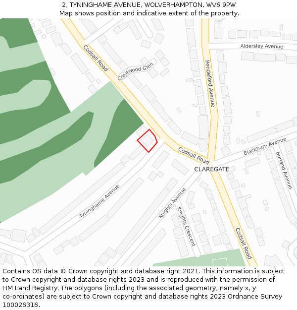 2, TYNINGHAME AVENUE, WOLVERHAMPTON, WV6 9PW: Location map and indicative extent of plot