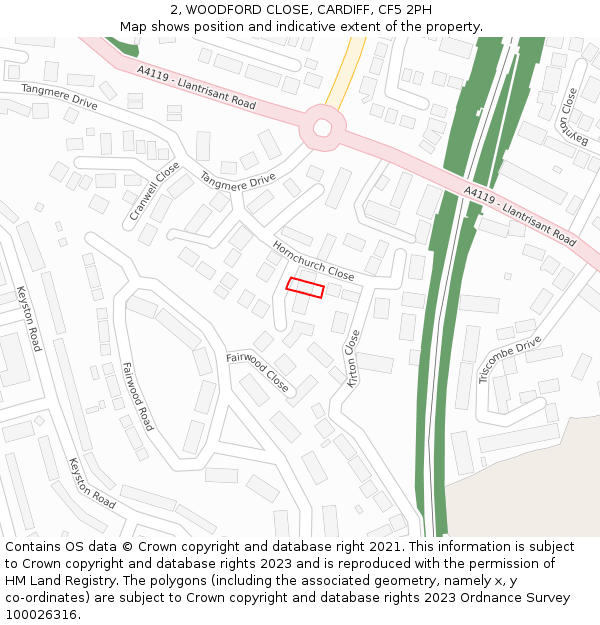2, WOODFORD CLOSE, CARDIFF, CF5 2PH: Location map and indicative extent of plot
