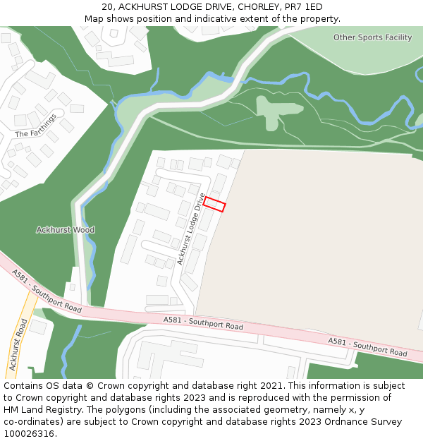 20, ACKHURST LODGE DRIVE, CHORLEY, PR7 1ED: Location map and indicative extent of plot