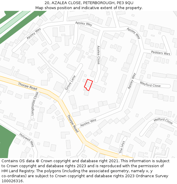 20, AZALEA CLOSE, PETERBOROUGH, PE3 9QU: Location map and indicative extent of plot