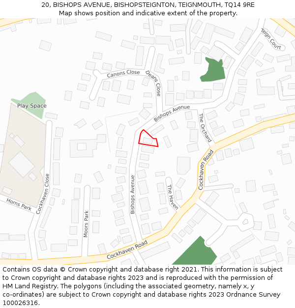 20, BISHOPS AVENUE, BISHOPSTEIGNTON, TEIGNMOUTH, TQ14 9RE: Location map and indicative extent of plot