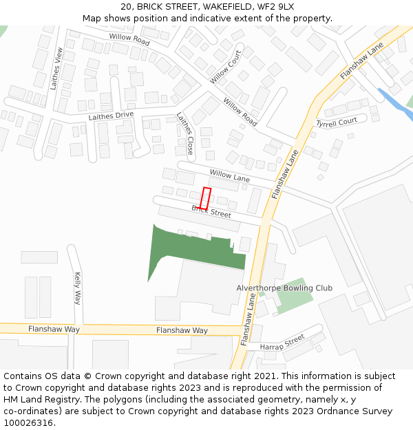 20, BRICK STREET, WAKEFIELD, WF2 9LX: Location map and indicative extent of plot