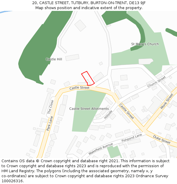 20, CASTLE STREET, TUTBURY, BURTON-ON-TRENT, DE13 9JF: Location map and indicative extent of plot