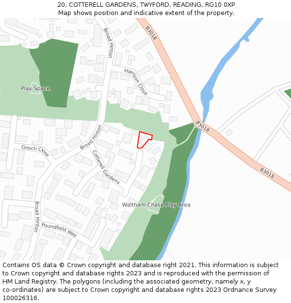 20, COTTERELL GARDENS, TWYFORD, READING, RG10 0XP: Location map and indicative extent of plot