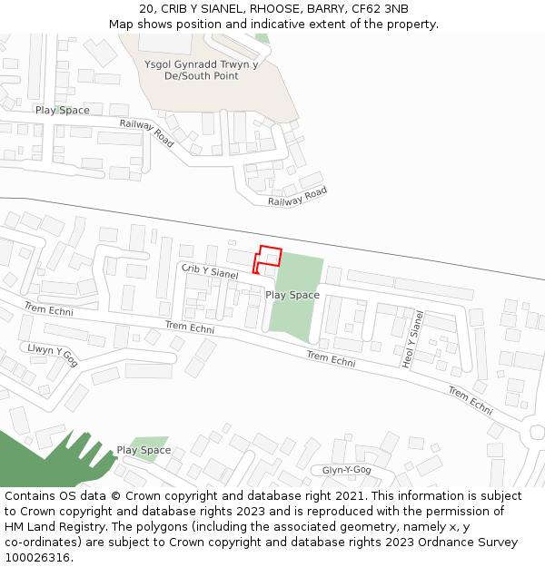 20, CRIB Y SIANEL, RHOOSE, BARRY, CF62 3NB: Location map and indicative extent of plot