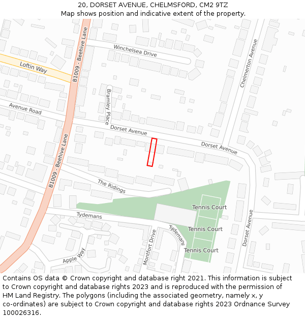 20, DORSET AVENUE, CHELMSFORD, CM2 9TZ: Location map and indicative extent of plot
