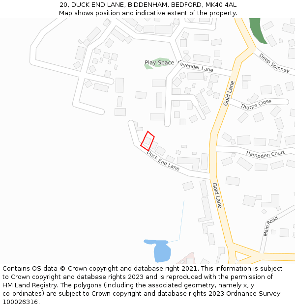 20, DUCK END LANE, BIDDENHAM, BEDFORD, MK40 4AL: Location map and indicative extent of plot