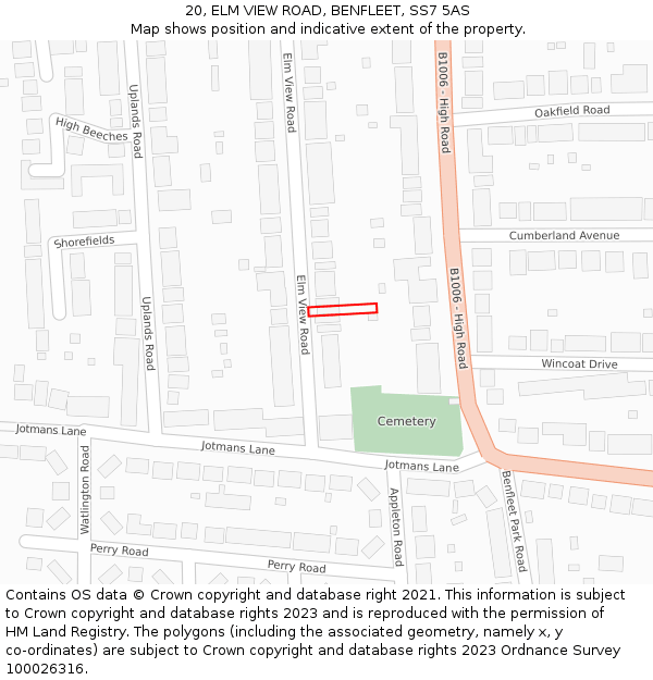 20, ELM VIEW ROAD, BENFLEET, SS7 5AS: Location map and indicative extent of plot