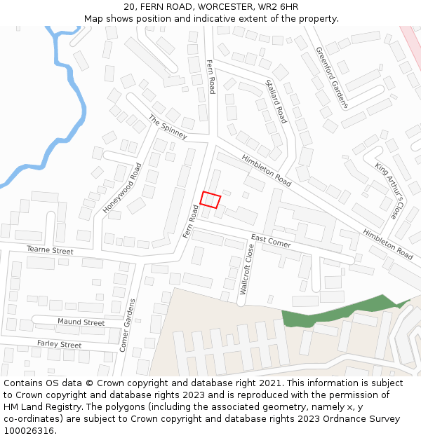 20, FERN ROAD, WORCESTER, WR2 6HR: Location map and indicative extent of plot