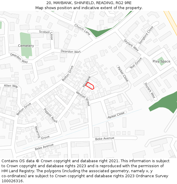 20, MAYBANK, SHINFIELD, READING, RG2 9RE: Location map and indicative extent of plot