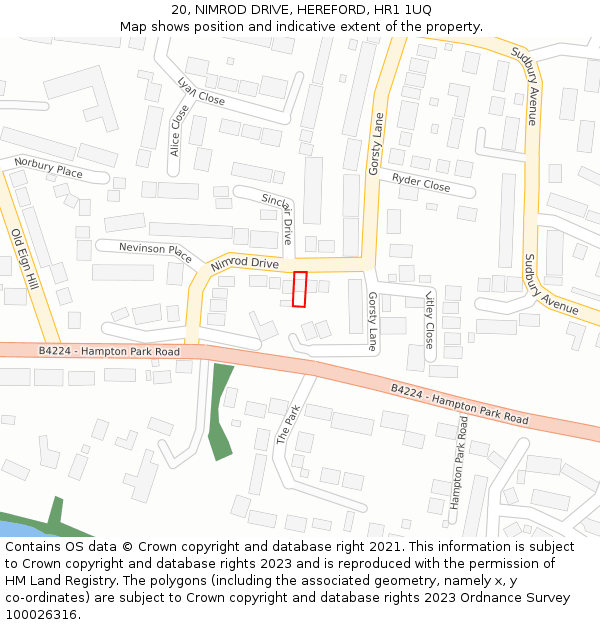 20, NIMROD DRIVE, HEREFORD, HR1 1UQ: Location map and indicative extent of plot