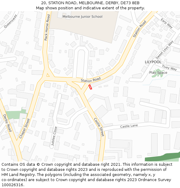 20, STATION ROAD, MELBOURNE, DERBY, DE73 8EB: Location map and indicative extent of plot