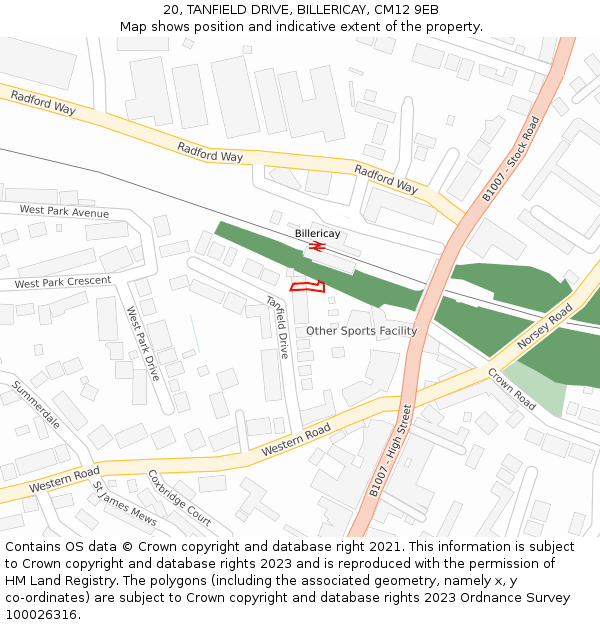 20, TANFIELD DRIVE, BILLERICAY, CM12 9EB: Location map and indicative extent of plot