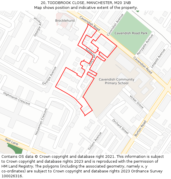 20, TODDBROOK CLOSE, MANCHESTER, M20 1NB: Location map and indicative extent of plot