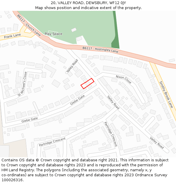 20, VALLEY ROAD, DEWSBURY, WF12 0JY: Location map and indicative extent of plot