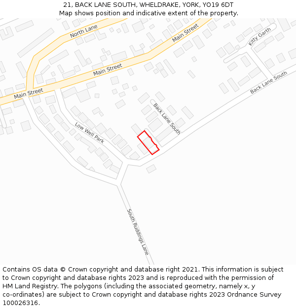 21, BACK LANE SOUTH, WHELDRAKE, YORK, YO19 6DT: Location map and indicative extent of plot