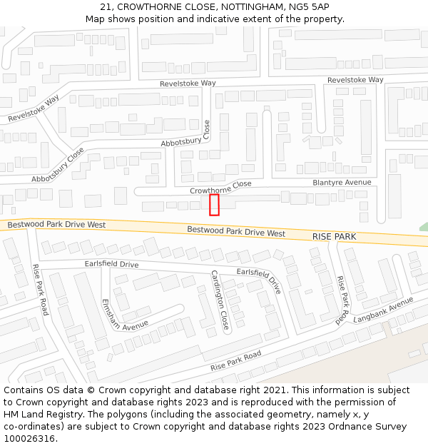 21, CROWTHORNE CLOSE, NOTTINGHAM, NG5 5AP: Location map and indicative extent of plot