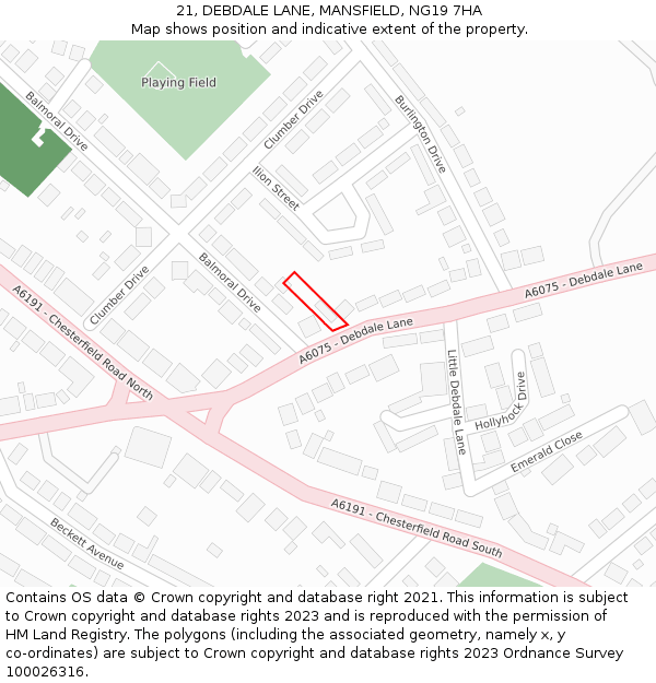 21, DEBDALE LANE, MANSFIELD, NG19 7HA: Location map and indicative extent of plot