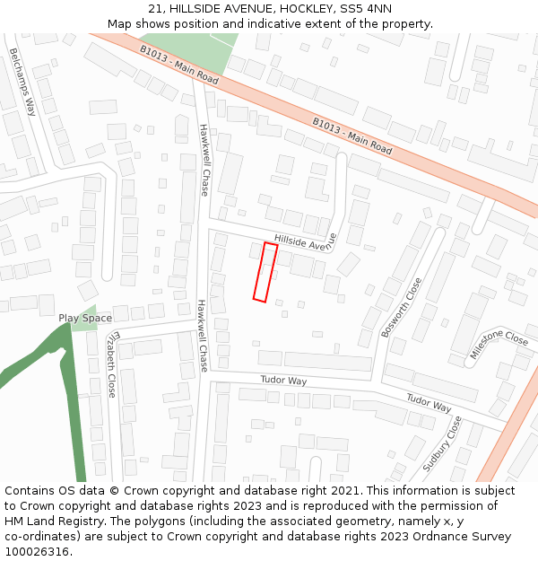 21, HILLSIDE AVENUE, HOCKLEY, SS5 4NN: Location map and indicative extent of plot