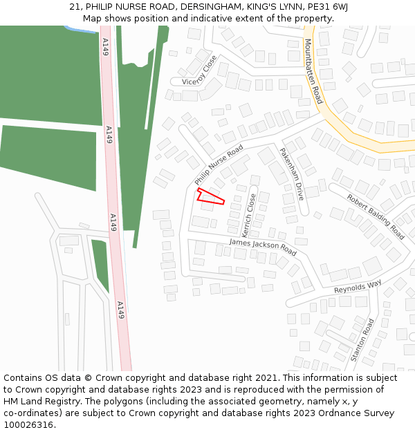 21, PHILIP NURSE ROAD, DERSINGHAM, KING'S LYNN, PE31 6WJ: Location map and indicative extent of plot