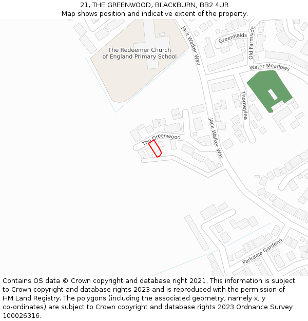 21, THE GREENWOOD, BLACKBURN, BB2 4UR: Location map and indicative extent of plot