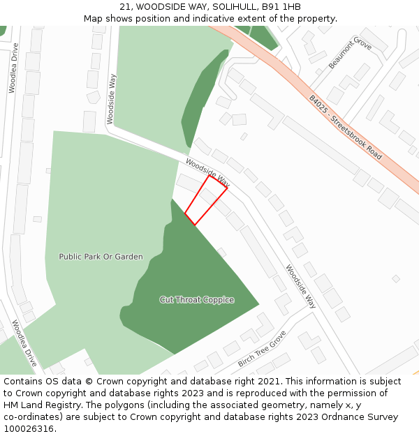 21, WOODSIDE WAY, SOLIHULL, B91 1HB: Location map and indicative extent of plot