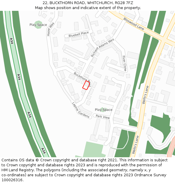 22, BUCKTHORN ROAD, WHITCHURCH, RG28 7FZ: Location map and indicative extent of plot