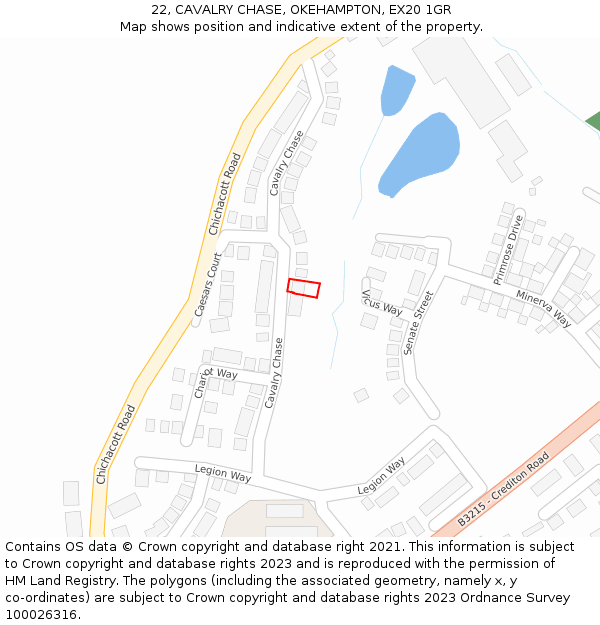 22, CAVALRY CHASE, OKEHAMPTON, EX20 1GR: Location map and indicative extent of plot