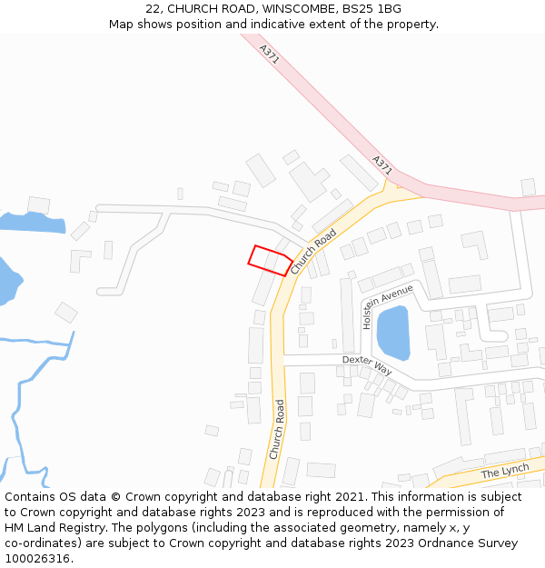 22, CHURCH ROAD, WINSCOMBE, BS25 1BG: Location map and indicative extent of plot