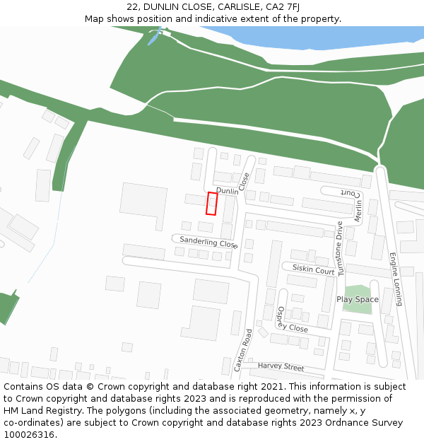 22, DUNLIN CLOSE, CARLISLE, CA2 7FJ: Location map and indicative extent of plot
