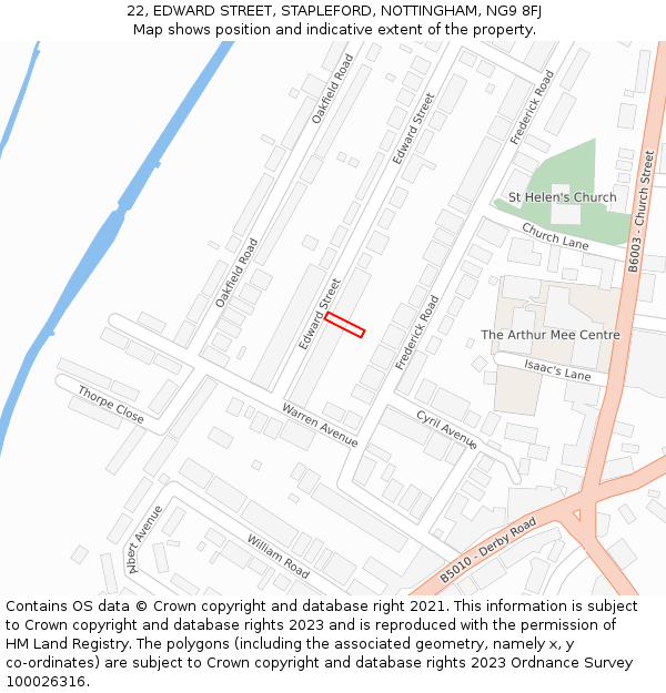 22, EDWARD STREET, STAPLEFORD, NOTTINGHAM, NG9 8FJ: Location map and indicative extent of plot