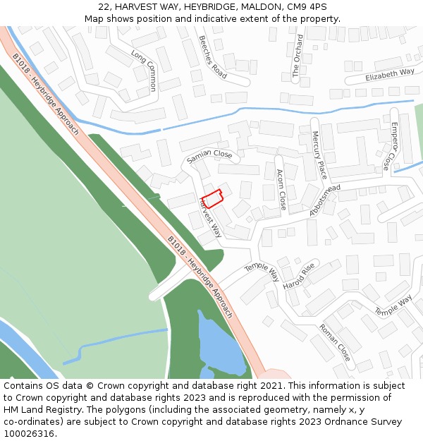 22, HARVEST WAY, HEYBRIDGE, MALDON, CM9 4PS: Location map and indicative extent of plot
