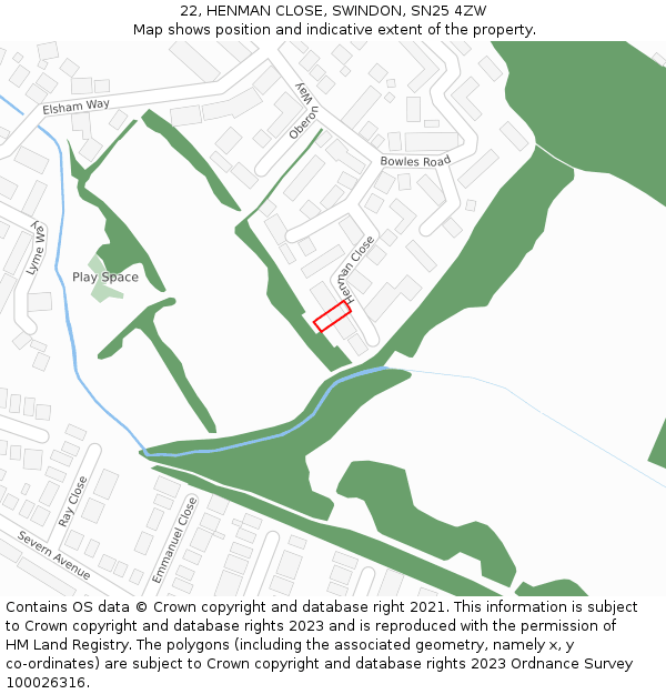 22, HENMAN CLOSE, SWINDON, SN25 4ZW: Location map and indicative extent of plot