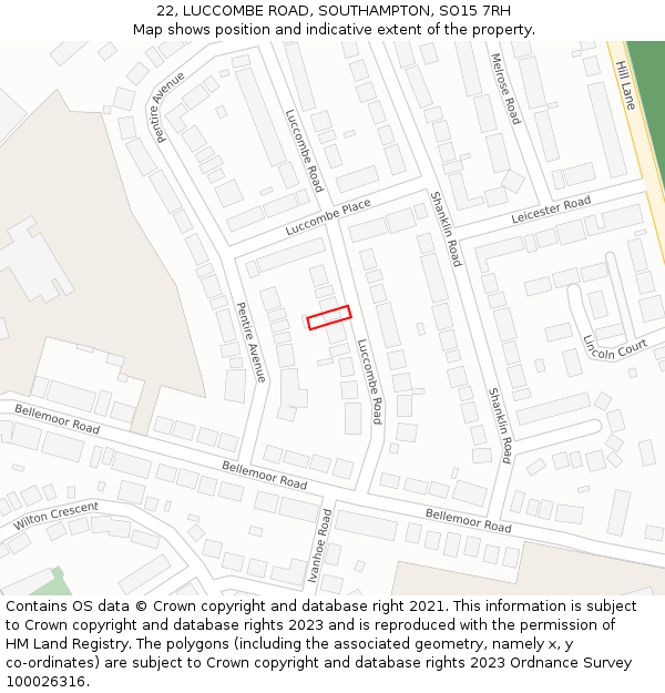 22, LUCCOMBE ROAD, SOUTHAMPTON, SO15 7RH: Location map and indicative extent of plot