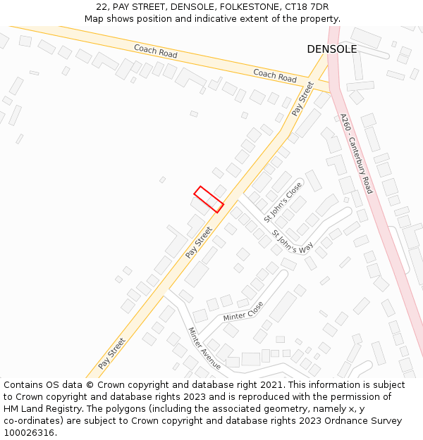 22, PAY STREET, DENSOLE, FOLKESTONE, CT18 7DR: Location map and indicative extent of plot