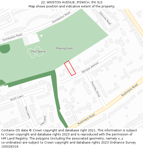 22, WINSTON AVENUE, IPSWICH, IP4 3LS: Location map and indicative extent of plot