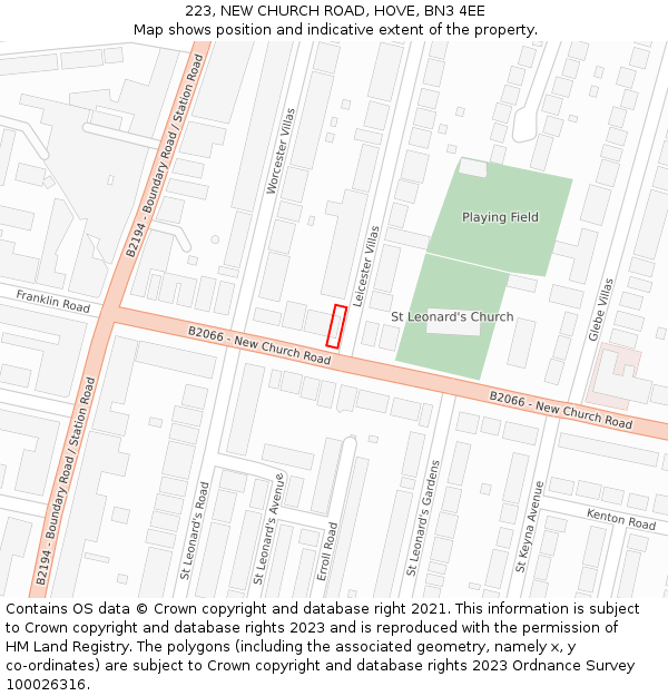 223, NEW CHURCH ROAD, HOVE, BN3 4EE: Location map and indicative extent of plot