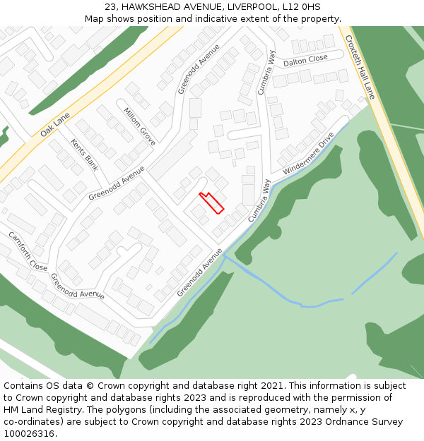 23, HAWKSHEAD AVENUE, LIVERPOOL, L12 0HS: Location map and indicative extent of plot