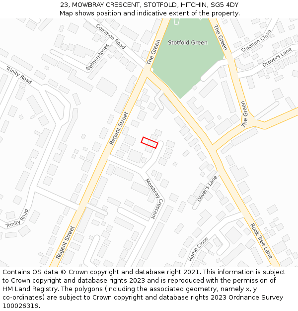 23, MOWBRAY CRESCENT, STOTFOLD, HITCHIN, SG5 4DY: Location map and indicative extent of plot