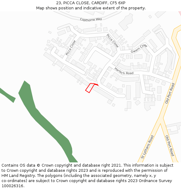 23, PICCA CLOSE, CARDIFF, CF5 6XP: Location map and indicative extent of plot