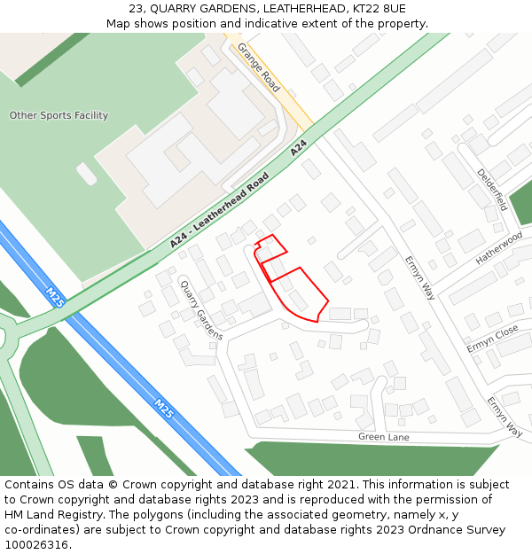 23, QUARRY GARDENS, LEATHERHEAD, KT22 8UE: Location map and indicative extent of plot