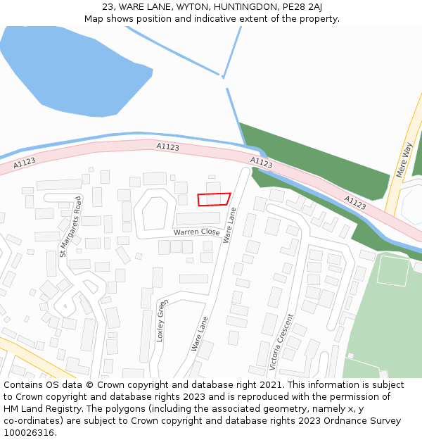 23, WARE LANE, WYTON, HUNTINGDON, PE28 2AJ: Location map and indicative extent of plot