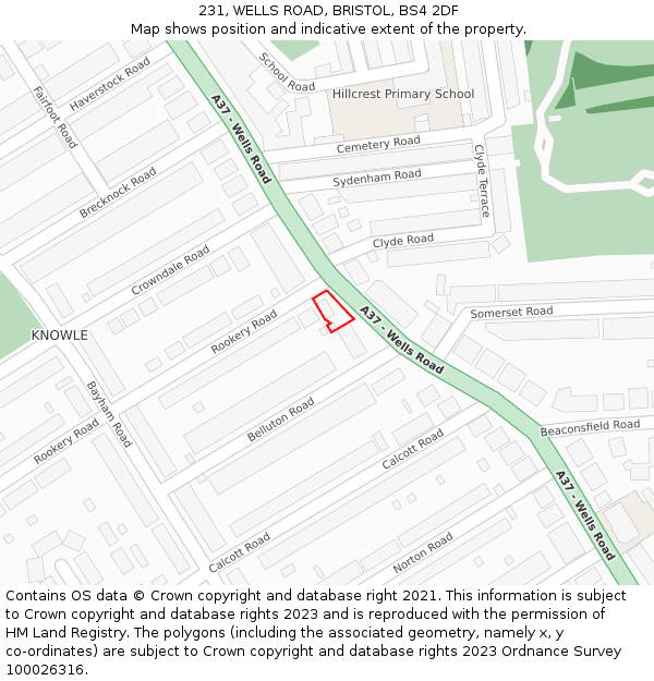 231, WELLS ROAD, BRISTOL, BS4 2DF: Location map and indicative extent of plot