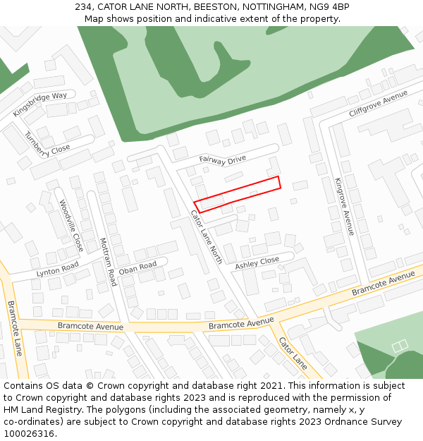 234, CATOR LANE NORTH, BEESTON, NOTTINGHAM, NG9 4BP: Location map and indicative extent of plot