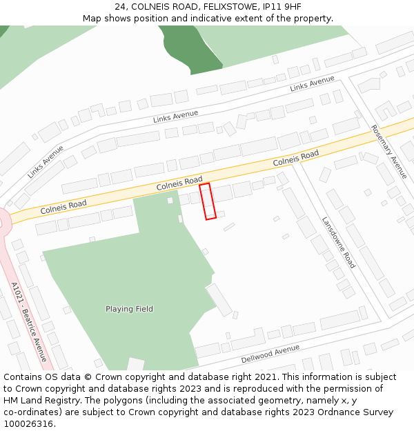 24, COLNEIS ROAD, FELIXSTOWE, IP11 9HF: Location map and indicative extent of plot