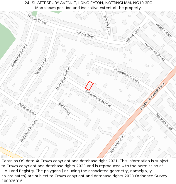 24, SHAFTESBURY AVENUE, LONG EATON, NOTTINGHAM, NG10 3FG: Location map and indicative extent of plot