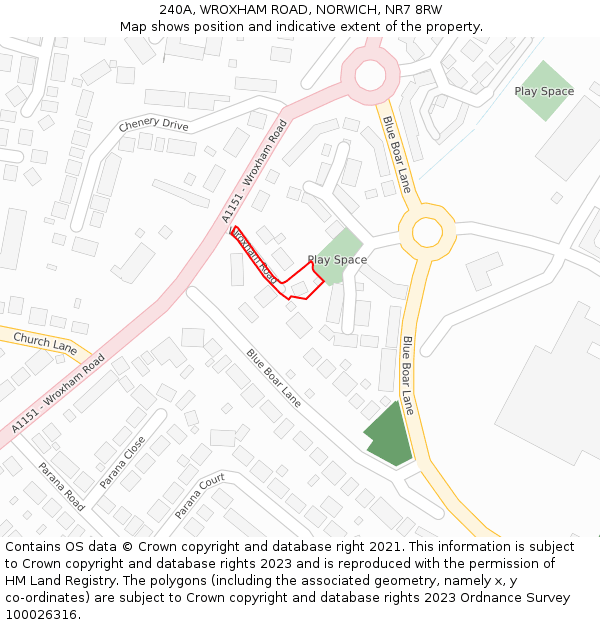 240A, WROXHAM ROAD, NORWICH, NR7 8RW: Location map and indicative extent of plot