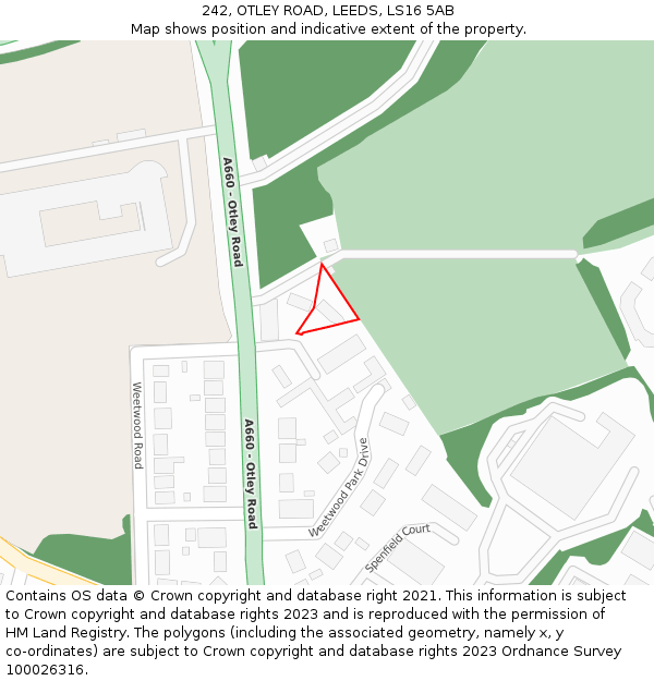 242, OTLEY ROAD, LEEDS, LS16 5AB: Location map and indicative extent of plot