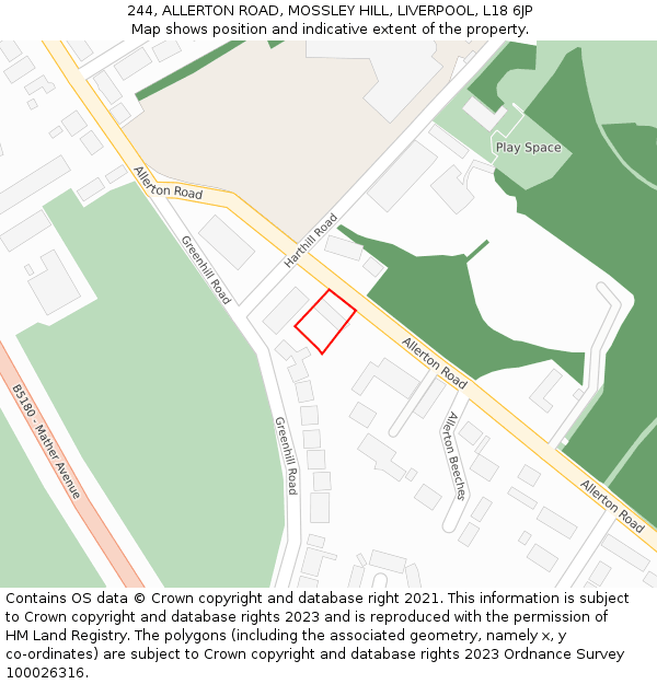244, ALLERTON ROAD, MOSSLEY HILL, LIVERPOOL, L18 6JP: Location map and indicative extent of plot